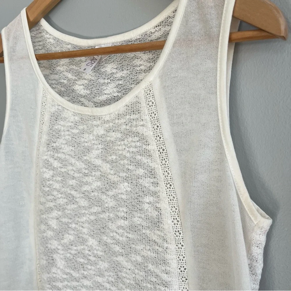 Sheer Knit Fringe Tank Top Size Small Western Festival Layering Boho Neutral